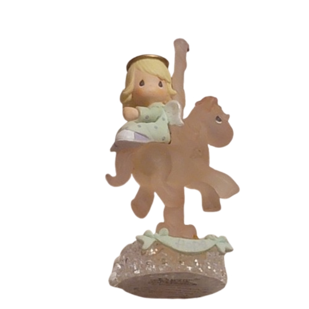 Precious Moments Love Carousal Pink Horse Figurine Spun Glass Base Enesco 2000